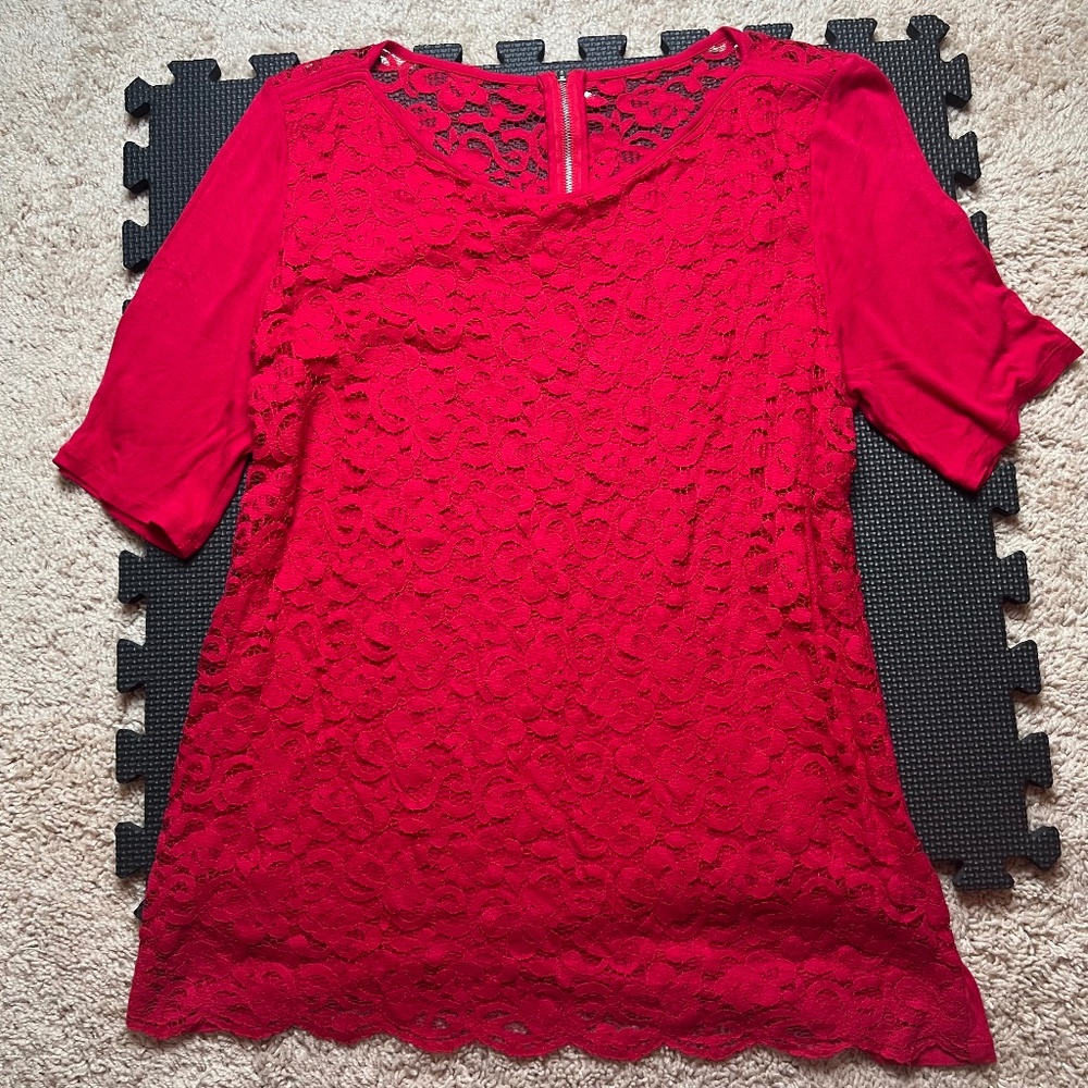 New York & Company Red Lace Top | Size XL | Gently Used